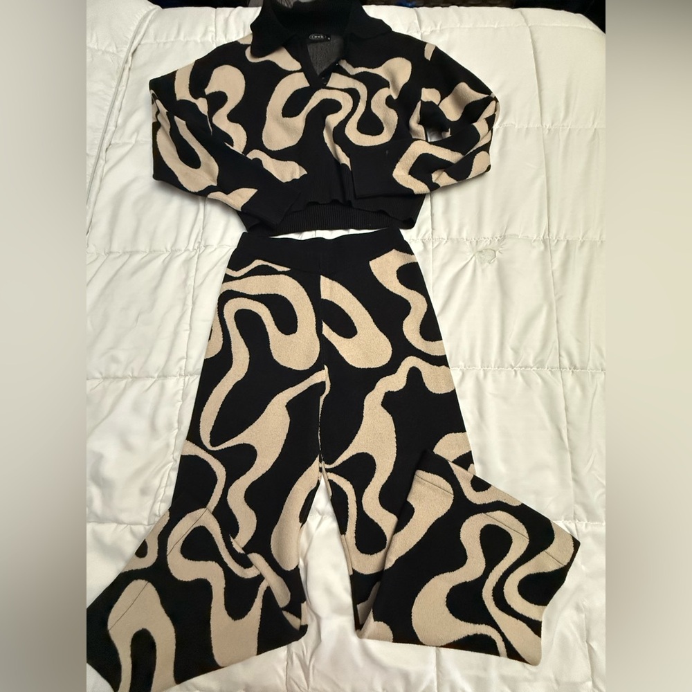 Cider Black and Cream Wide Leg Pants and Top set